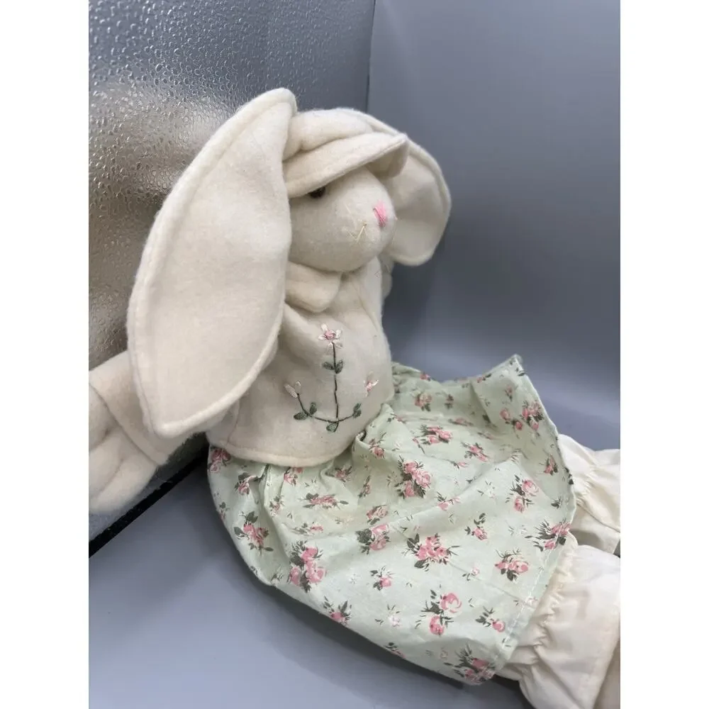 Vintage Style Bunny Plush Floral Dress Easter Rabbit 18” Cottagecore